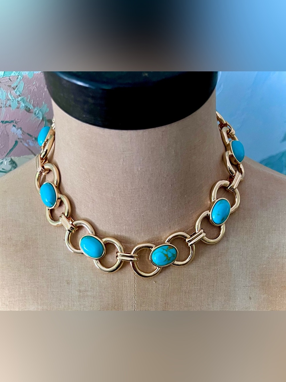NWT Gold & Turquoise Link Necklace